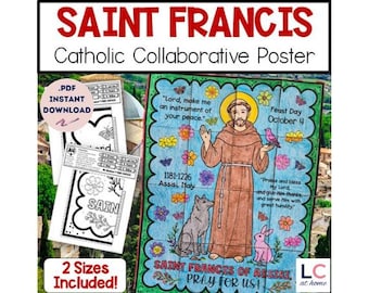 Pôster colaborativo de São Francisco de Assis | Atividade de colorir católica (Download digital)