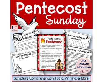 Pentecost Sunday Scripture Activities for Catholic Kids | Sunday School Holy Spirit Worksheets | Prayer | 2nd 3rd 4th 5th Grade