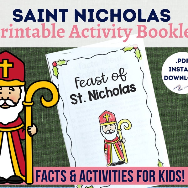Saint Nicholas Printable Activity Booklet for Catholic Kids | St. Nick Facts Prayers Writing and Drawing Activities | Catholic Christmas