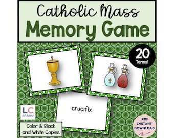 Catholic Mass Vocabulary Matching Memory Game for Kids | Sunday School | First Communion Prep Activity | 2nd Grade