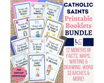 Catholic Saints Printable Booklets for Kids | Monthly Saint Studies Activities Bundle