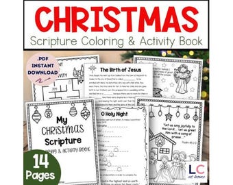Christmas Scripture Coloring and Activity Book | Nativity Worksheets | Advent