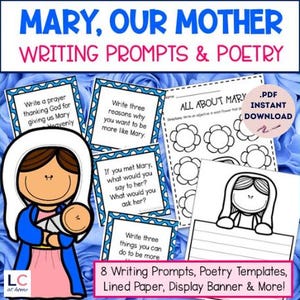 Mary Writing Prompts and Poetry | May Catholic Bulletin Board | Blessed Mother Activities for Kids