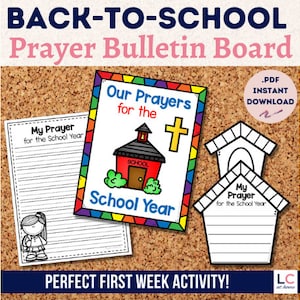 Back to School Prayer Writing Project and Bulletin Board printable set for the Catholic or Sunday school classroom.