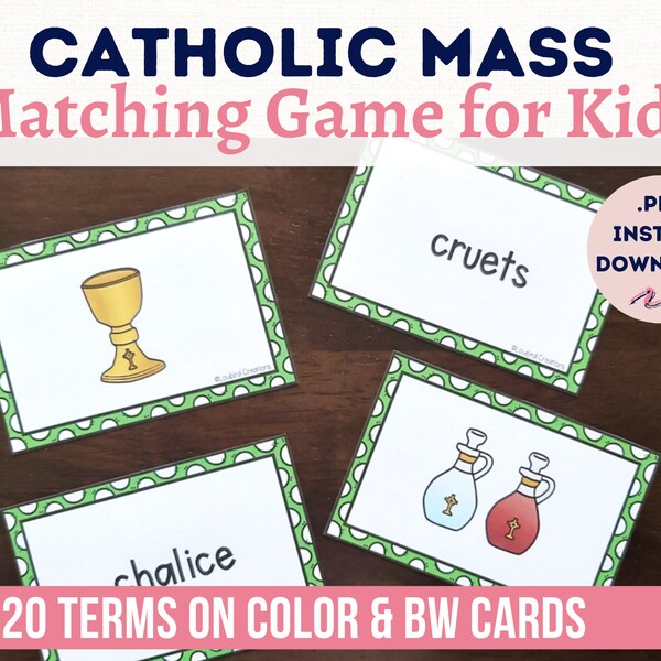 Catholic Mass Vocabulary Matching Memory Game for Kids