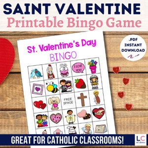 Valentinstag Bingo Spiel | Katholische christliche Ausgabe | Valentinstag Aktivität | Gesellschaftsspiele | Katholische Kinder