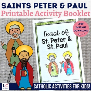 Saints Peter and Paul Printable Activity Booklet for Catholic Kids | St. Peter and Paul Facts Prayers Writing and Drawing | Early Church