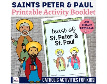 Saints Peter and Paul Printable Activity Booklet for Catholic Kids | St. Peter and Paul Facts Prayers Writing and Drawing | Early Church