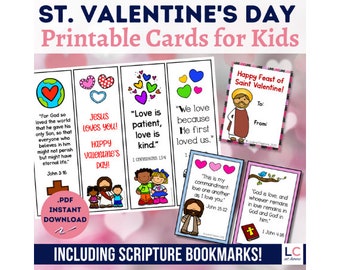 Saint Valentine Printable Cards and Scripture Bookmarks for Kids | Catholic St. Valentine Cards for Parties and Gifts