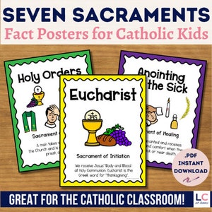 7 Sacraments Display Posters | Seven Sacraments of the Catholic Church Handouts | Sacraments Coloring Sheets for Catholic School