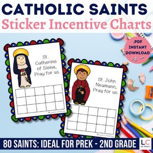 Catholic Saints Sticker Incentive Charts | Printable Reward Tracker for Sunday School classroom | Catholic homeschool | Behavior Chart