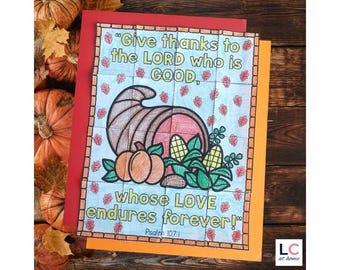 Thanksgiving Christian Collaborative Poster | Catholic Scripture Color by Code Project | Bible Verse Sunday School Coloring 2nd 3rd 4th 5th
