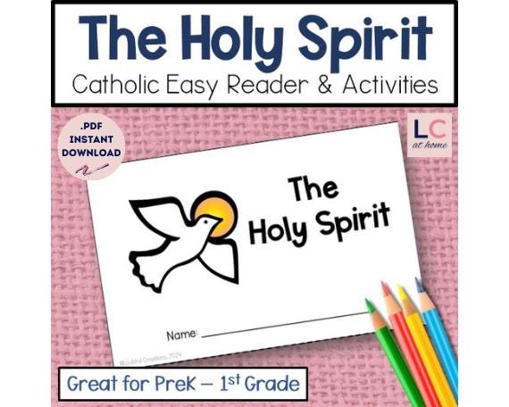 Holy Spirit Catholic Easy Reader and Activities | Pentecost Scripture Coloring | Sunday School Preschool Kindergarten 1st Grade | Printable