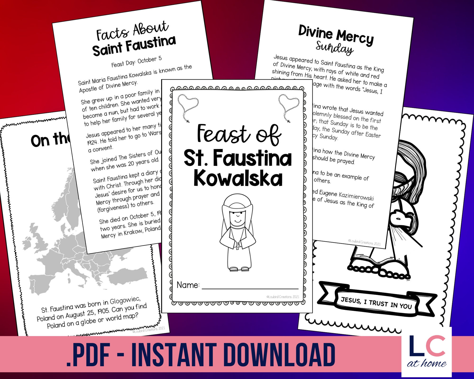 Saint Faustina Kowalska and Divine Mercy Sunday Printable Activity