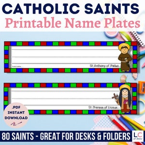 Placas de nombres de santos católicos / Etiquetas de nombres de regreso a la escuela / Decoraciones de la escuela dominical católica / Santos para el aula
