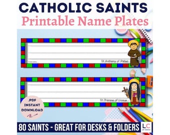 Catholic Saint Name Plates | Back to School Name Tags | Catholic Sunday School Decorations | Saints for the Classroom