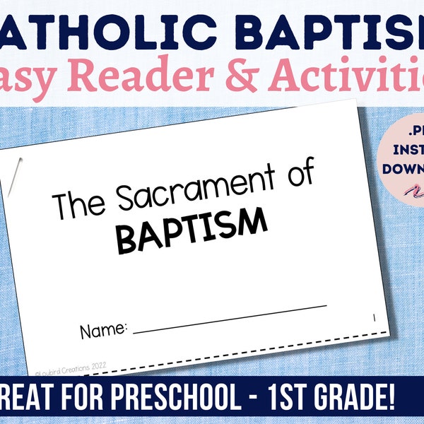 Catholic Baptism Easy Reader | Seven Sacraments Activities for Kids | Catholic Preschool | Sunday School | Baptism Craft