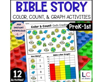 Bible Story Color Count Graph Activities | Catholic Religion Math Center Worksheets (Digital Download)