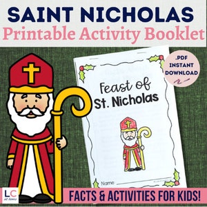 St. Nikolaus druckbare Aktivitätsbroschüre für katholische Kinder | St. Nick Facts Gebete Schreiben und Zeichnen Aktivitäten | Katholische Weihnachten