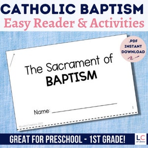 Catholic Baptism Easy Reader | Seven Sacraments Activities for Kids | Catholic Preschool | Sunday School | Baptism Craft