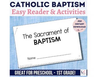 Catholic Baptism Easy Reader | Seven Sacraments Activities for Kids | Catholic Preschool | Sunday School | Baptism Craft
