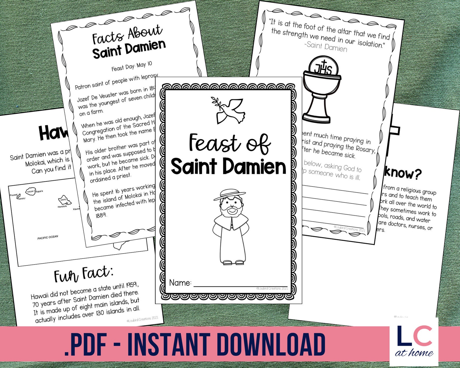Saint Damien of Molokai Printable Activity Booklet for Catholic Kids St