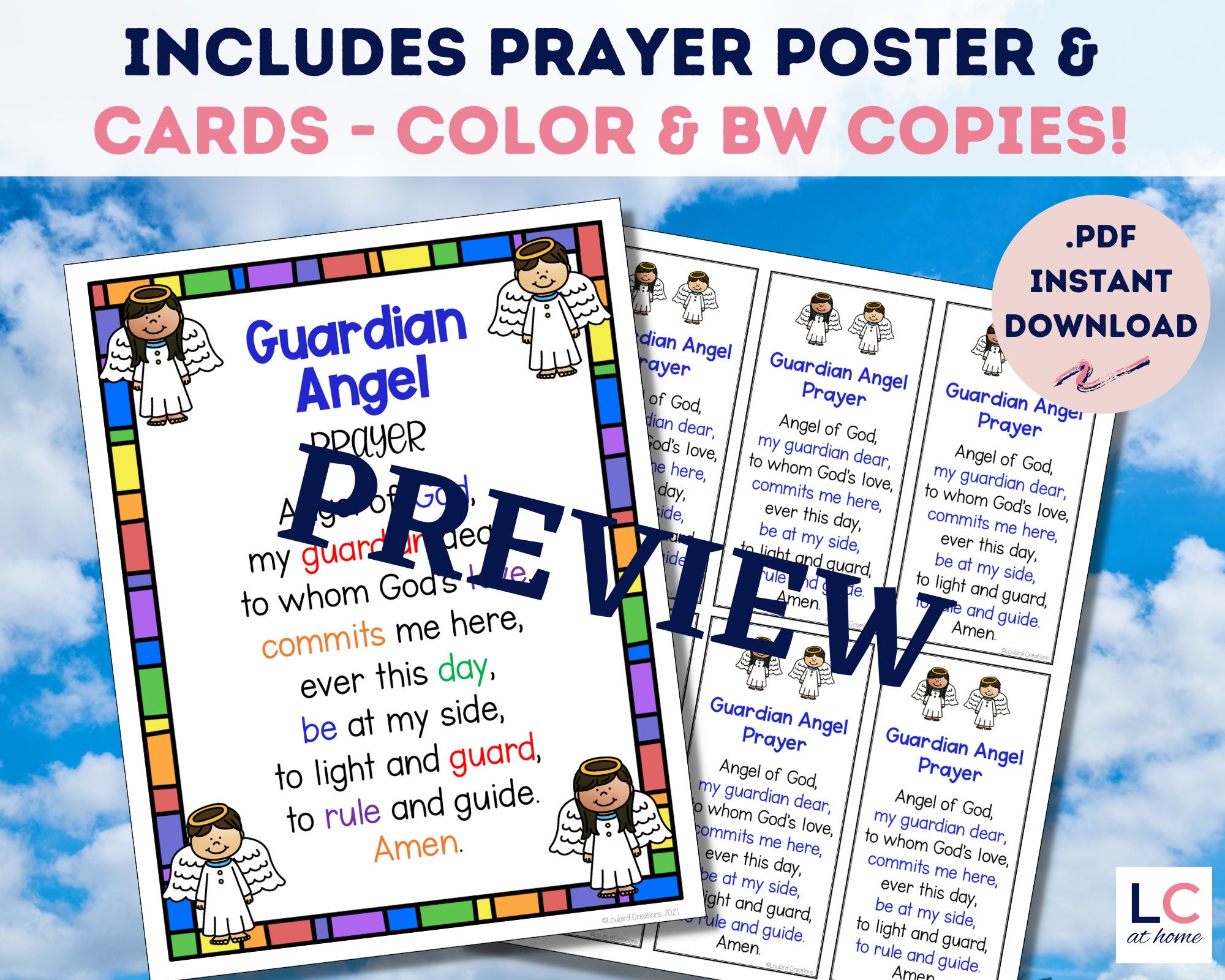 Angel Activity Page Guardian Angel Prayer Easy Reader | Catholic Kids Activity (digital ...