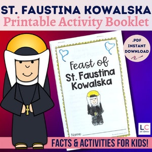 Saint Faustina Kowalska and Divine Mercy Sunday Printable Activity Booklet for Catholic Kids | St. Faustina Facts Prayers and Activities