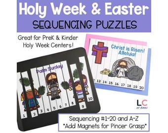 Holy Week Sequencing Puzzles for Kids | Easter Coloring Activity | Preschool Kindergarten 1st Grade Sunday School | Easter Worksheets