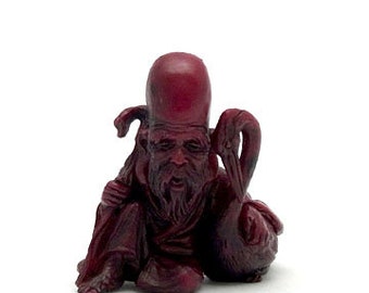 Takara Fukujin Netsuke Gods #4 Fukurokuju Seven Lucky Gods (wood version)