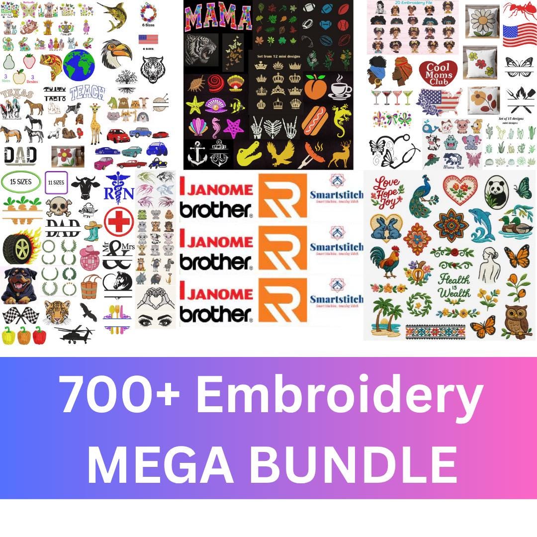 700+ Embroidery Designs MEGA Bundle: T-Shirt, Home Goods (Digital Download)