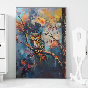 Arte de pared de búho, lindo póster de otoño, decoración abstracta para guardería, póster para habitación de niños, obra de arte de búho para habitación de niños, sala de juegos