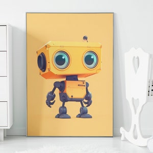 Pequeño arte de la pared del robot, cartel lindo, decoración de la guardería del robot niños niñas, cartel de la habitación del niño, obras de arte del robot para la habitación de los niños, sala de juegos