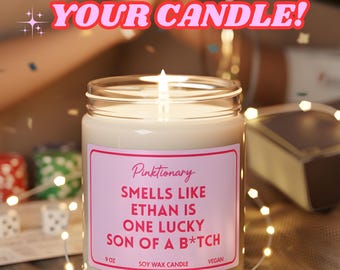 Riecht wie ein glücklicher Sohn einer B*tch, personalisierte Verlobungs-, Hochzeitskerze, lustiges Geschenk für Braut, Brautparty, Junggesellinnenabschied