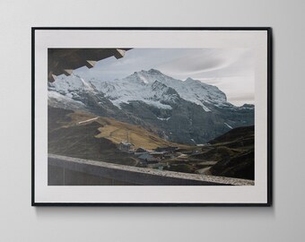 Swiss Lookout Landscape Print, Mountain Art Switzerland Alps, Nature Decor