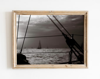 Sailing Black and White Print, Waikiki Sailing Nights