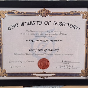FFXIV Job Mastery Certificate w/ Frame (Dark knight, Gunbreaker, Paladin, Warrior)