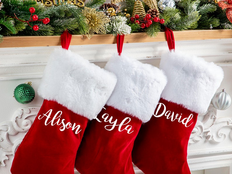 Traditional Red Velvet Stockings Personalized Christmas Etsy UK