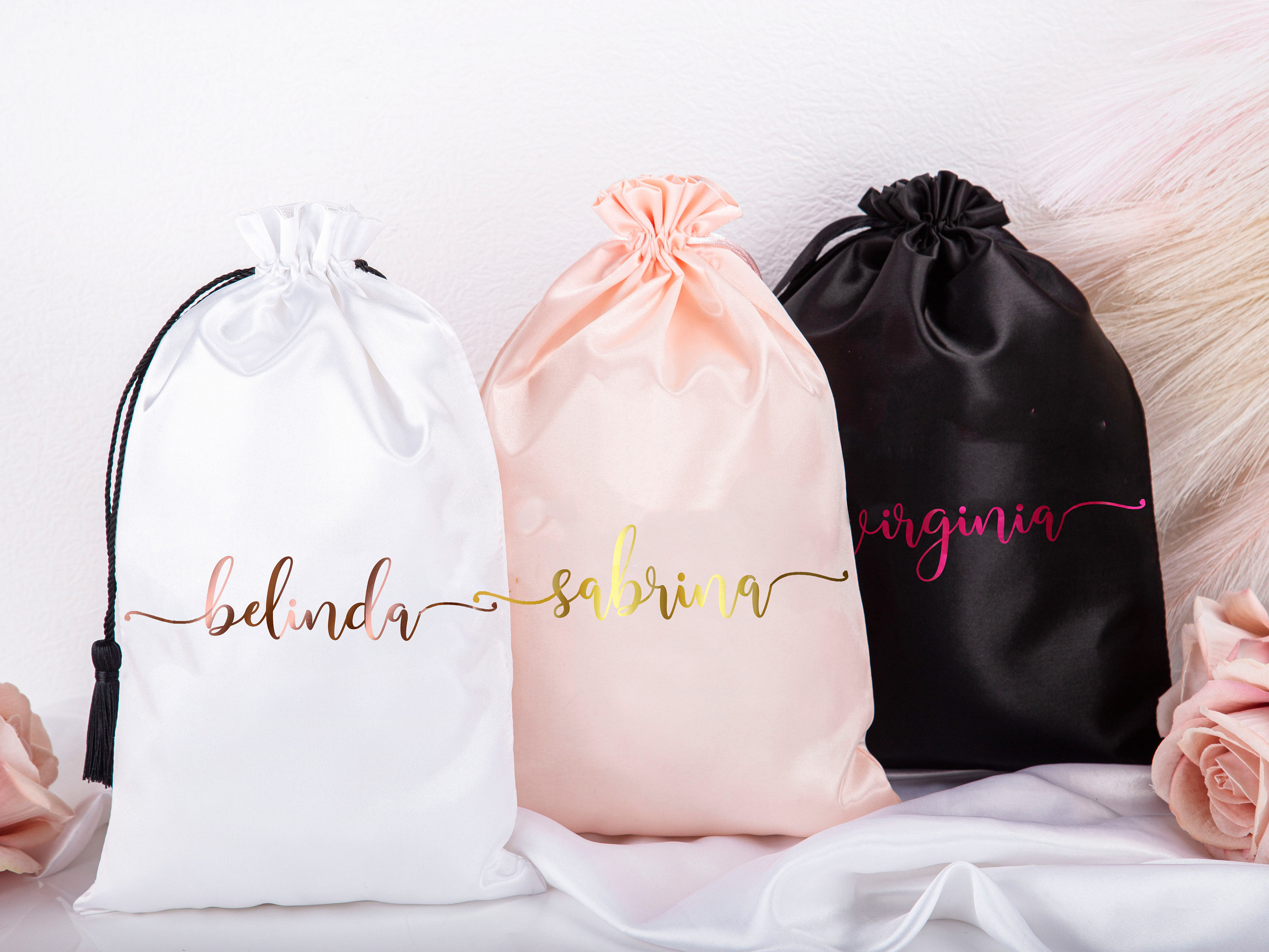 Custom Silk Drawstring Bag Personalized Silk Bags With Name Etsy