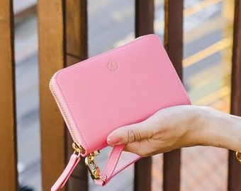 Pink Leather Small Wristlet Coin Wallet