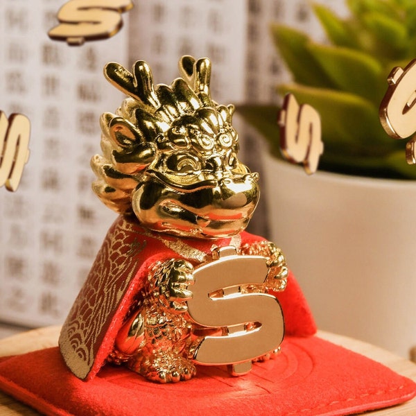 Golden Dragon Good Luck Keepsake Knick Knack - 2024 Year of Dragon Figurine