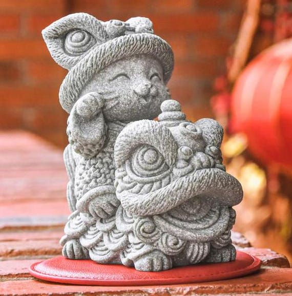 Blessed Lion Dance Cat - Handcrafted Feng Shui Figurine in