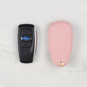 Subaru Genuine Pink Pebble Grain Leather Car Key Cover Keychain