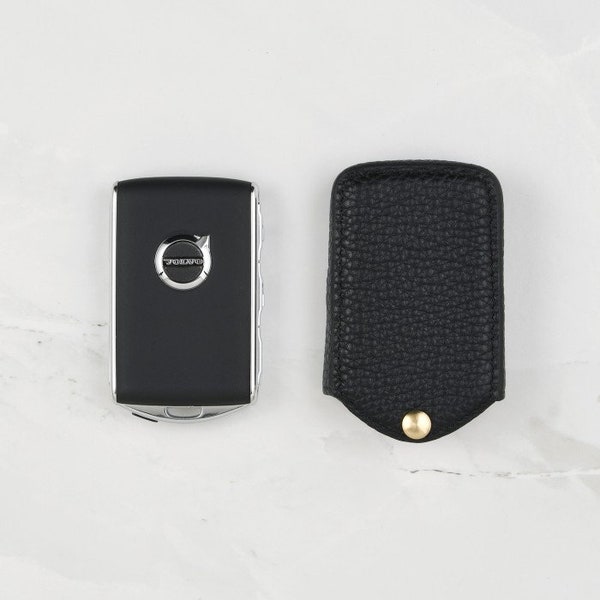 Volvo Car Key Leather Cover and Keychain in Black Pebble Grain Leather