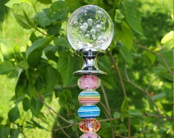Beaded Garden Stake with Glass Topper