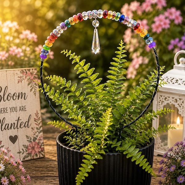 Handmade Beaded Plant Trellis: Colorful Garden Art