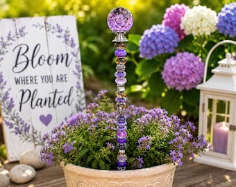 Beaded Garden Stake | Outdoor Yard Art Decor | Gift for Garden Lovers | Colorful Plant Stake | Handmade Garden Decoration | Unique Gift