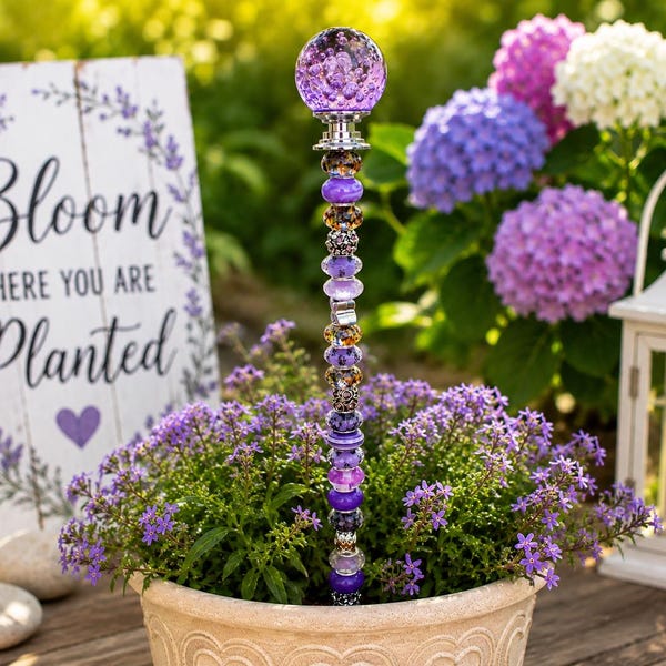 Beaded Garden Stake | Outdoor Yard Art Decor | Gift for Garden Lovers | Colorful Plant Stake | Handmade Garden Decoration | Unique Gift