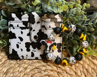 Cow Print Faux Leather Wristlet and Wallet Set