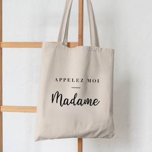 Tote bag mariage en coton beige avec texte Appelez-moi Madame – cadeau EVJF pour future mariée